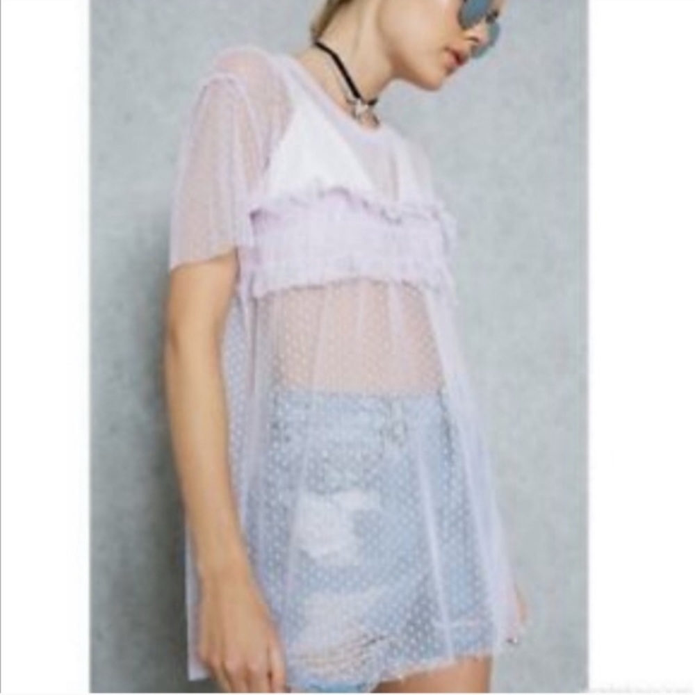 TopShop | Lilac Mesh Polka Dot Chic T-Shirt Blouse - Picture 2 of 13